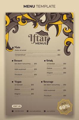 Iftar menu template for ramadan kareem iftar menu with hand drawn grass background design