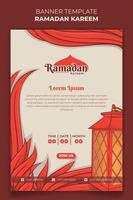 Banner template for ramadan kareem design with line art of lantern design vector