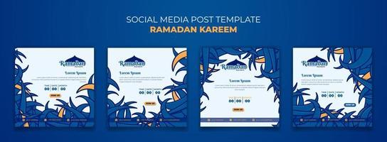 Social media post template with blue grass design for ramadan kareem or eid mubarak design vector