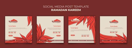 Set of social media post template with orange grass design for ramadan kareem vector