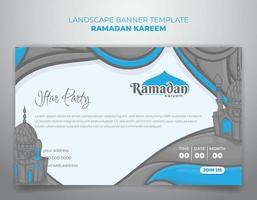 Landscape banner template with cartoon mosque and background design for ramadan kareem vector