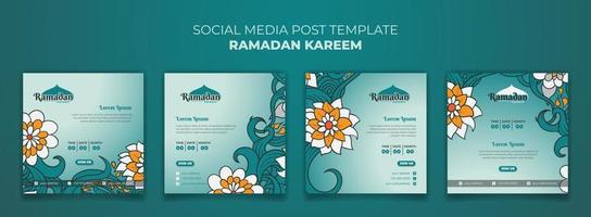 Set of social media post template for ramadan kareem with floral background design vector