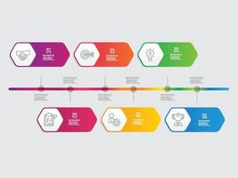 horizontal steps timeline infographic element report background with business line icon 6 steps vector illustration