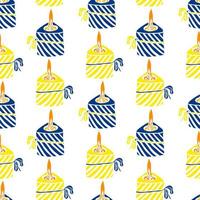 Seamless pattern with burning striped candles in yellow and blue colors vector