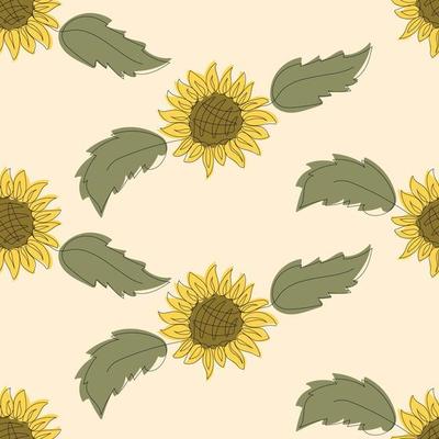 Seamless pattern with yellow sunflowers on white background