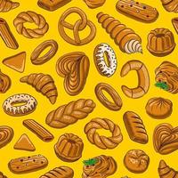 YELLOW SEAMLESS VECTOR BACKGROUND WITH DELICIOUS SWEET PASTRIES