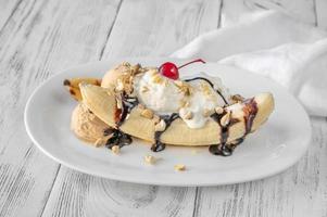 Banana split - American ice-cream based dessert photo