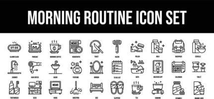 Thin line icons Perfect pixel Morning Routine icon set vector