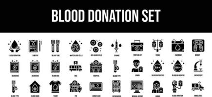 Delgado línea íconos Perfecto píxel sangre donación glifo icono conjunto vector