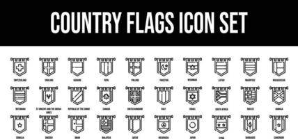 Country Flags Glyph stroke outline icons set vector