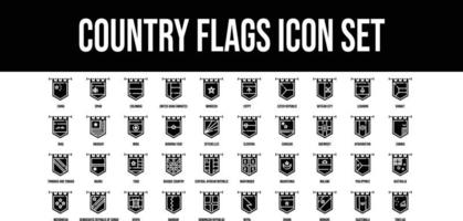 Country Flags Glyph stroke outline icons set vector