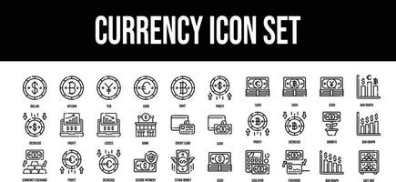Currency stroke outline icons set vector