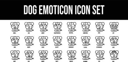 Dog Emoticon stroke outline icons set vector