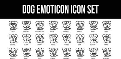 Dog Emoticon stroke outline icons set vector