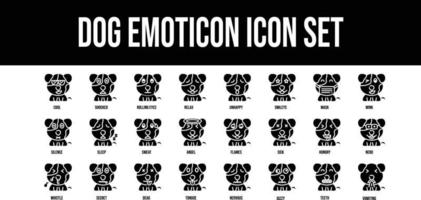 Dog Emoticon stroke outline icons set vector