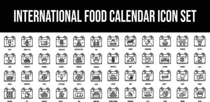 Internation Food Calendar stroke outline icons set vector