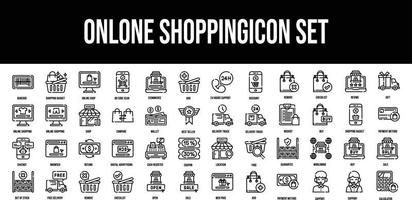 Online Shopping stroke outline icons set vector