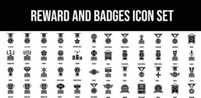 Reward and Badges stroke outline icons set vector