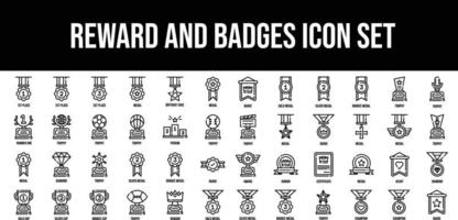 Reward and Badges stroke outline icons set vector