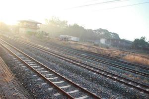 farm with train railway with sun light no train photo