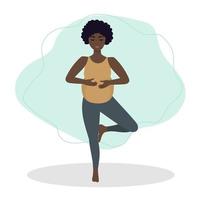 Pregnant woman exercising yoga. Illustration in flat cartoon style, concept illustration for healthy lifestyle, sport, exercising. vector