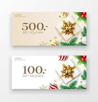 Gift vouchers golden ribbon gift box and merry Christmas ornament, design collections background, EPS 10 vector illustration