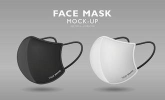 Face mask fabric black and white color mock up side view, template design, on gray background, Eps 10 vector illustration