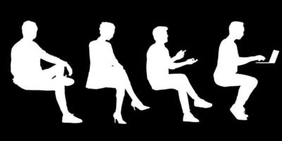 Set of silhouettes of men and a women, a group of standing   people white color isolated on black background vector