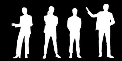 Set of silhouettes of men and a women, a group of standing   people white color isolated on black background vector