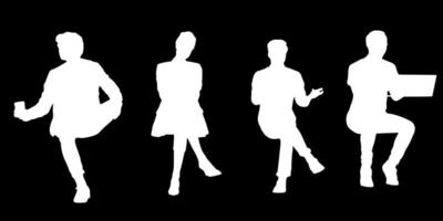 Set of silhouettes of men and a women, a group of standing   people white color isolated on black background vector