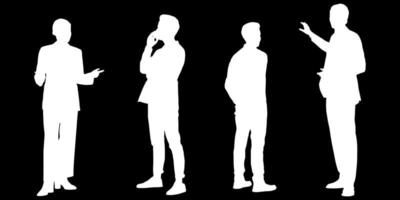 Set of silhouettes of men and a women, a group of standing   people white color isolated on black background vector