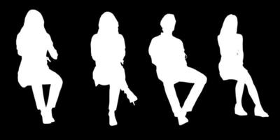 Set of silhouettes of men and a women, a group of standing   people white color isolated on black background vector