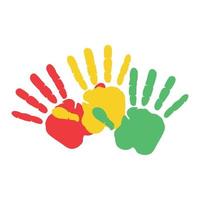 Colorful hand icons as petals of flower happy community concept. This vector graphic illustration represents people team standing united, community unity, people helping.