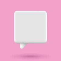 3d speech bubble icon. 3d chat icon. Chat message icon. White text box. Blank white speech bubble pin. Vector illustration