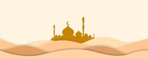 mosque background cream paper cut style vector illustration