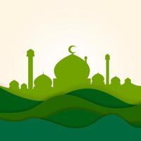 Islamic with mosque in green paper style design vector