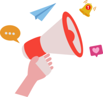 megaphone and notification icon. hand holding megaphone. megaphone and message icon. convey a message png