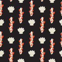 Summer marine pattern with cute corals and shells. Hand drawn flat cartoon elements. Vector illustration