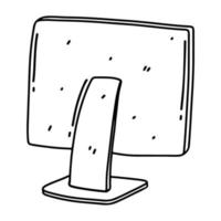 Desktop computer monitor back view in hand drawn doodle style. Vector illustration isolated on white background.