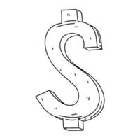 Dollar Sign in hand drawn doodle style. Vector illustration isolated on white background.