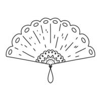 Fan decorated with ornament Hand drawn doodle illustration. Isolated vector on white background.