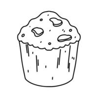 Muffin in hand drawn doodle style. Vector illustration isolated on white background.