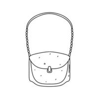 Woman bag hand in hand drawn doodle style. Female stylish purse vector fashion illustration black on white background.