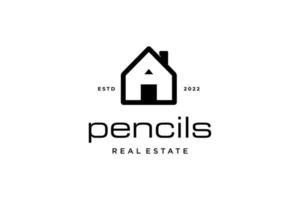 black white house real estate pencil logo vector