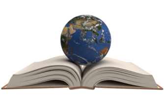 abierto libro tierra mundo planeta global mapa símbolo mundo libro leer día educación estudiar conocimiento biblioteca página papel información documento literatura internacional aprendizaje colega librería.3d hacer png