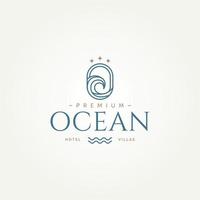 minimalist premium beach ocean hotel villa badge icon logo template vector illustration design. simple modern hotel, resort, villa logo concept