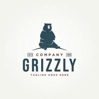 minimalist modern wild grizzly bear animal icon label logo template vector illustration design. grizzly, polar, or honey bear logo concept