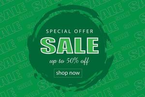 Sale banner template design with circle brush stroke in green colors vector