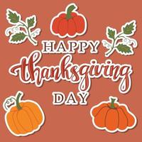 Happy Thanksgiving day card with pumpkins stickers vector