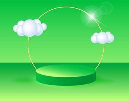 3D podium with clouds on a green  background vector